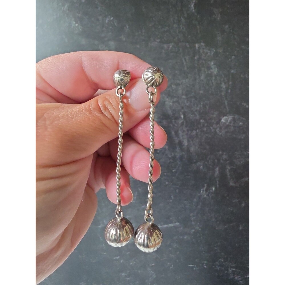 Silver Tone Metal Dangling Pierced Earrings Vintage Costume Jewelry READ